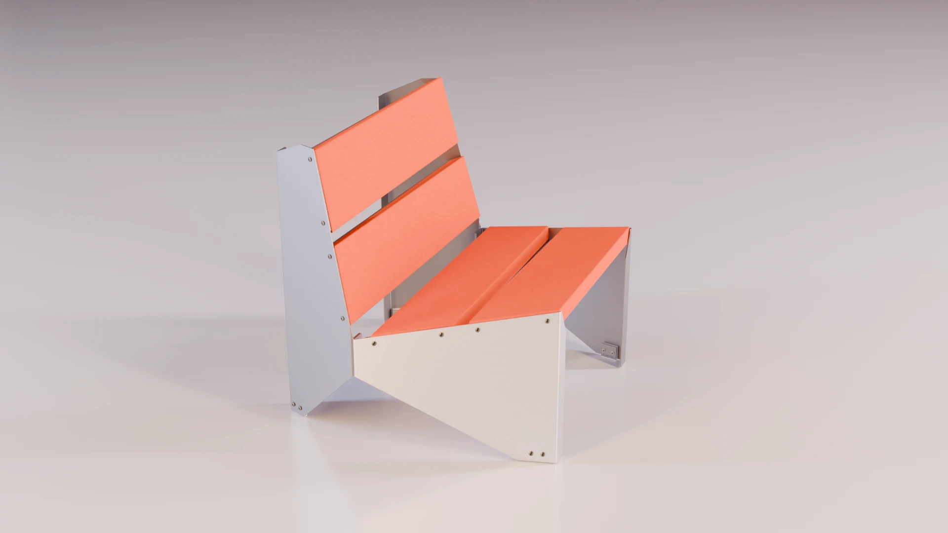 Splinex chair—side view, folded aluminium and upholstery
